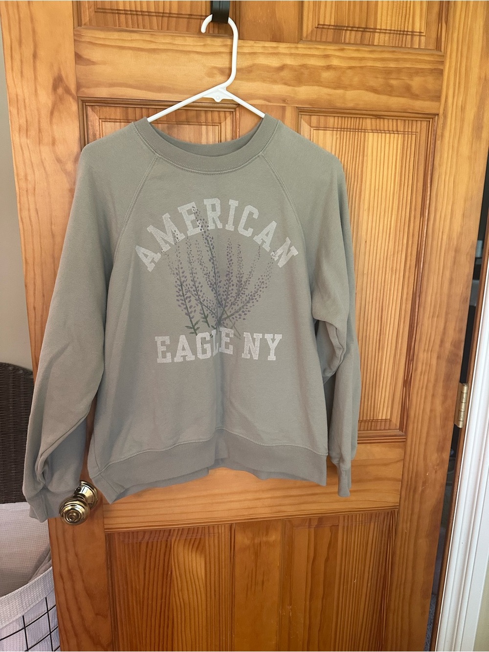 American Eagle Light Olive Graphic Pullover Sweatshirt